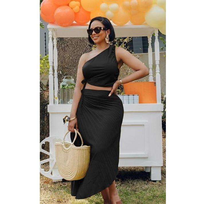 One Hand Crop Top & Skirt Set