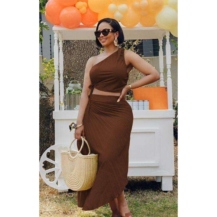 One Hand Crop Top & Skirt Set