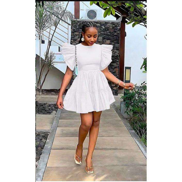 Lantern Sleeve Short Dress.