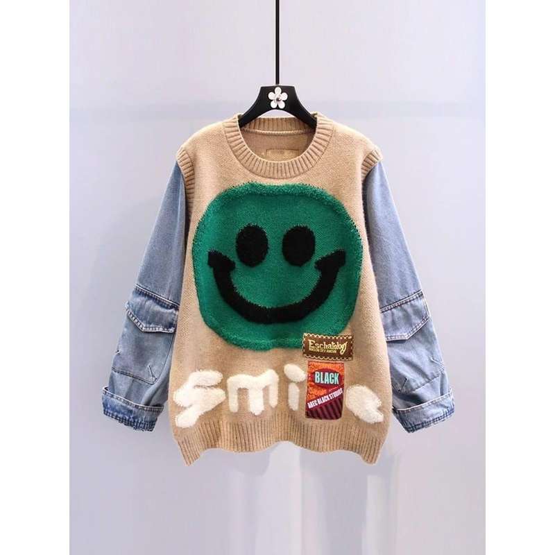 Smiling Face Denim Sleeve Jersey