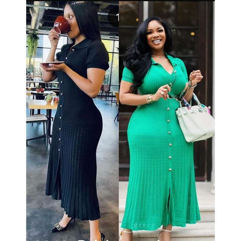 Bodycon Button Short Sleeve Maxi Dress.