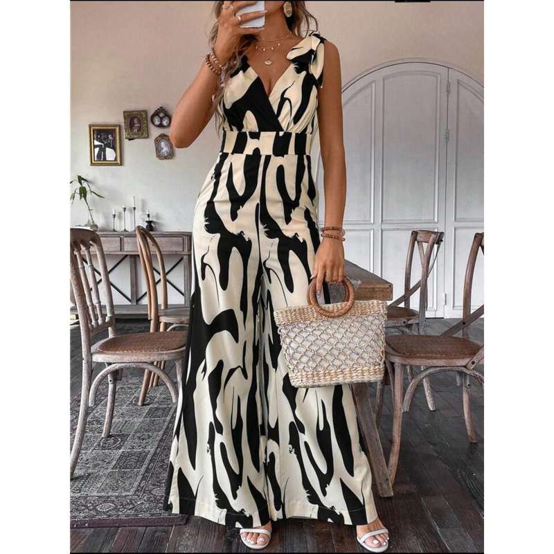 Printed High Waisted Sleeveless Jumpsuit.