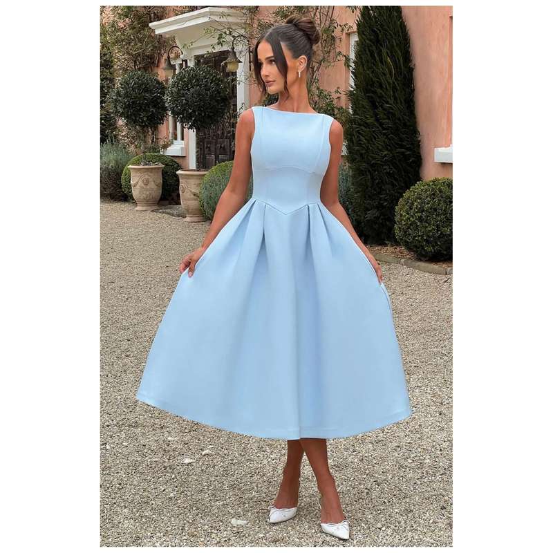 Backless A-Line Midi Satin Dress