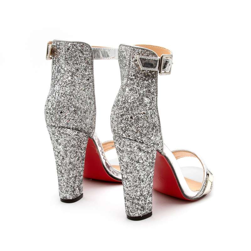 Glitter Ankle Strap Heel Sandal.