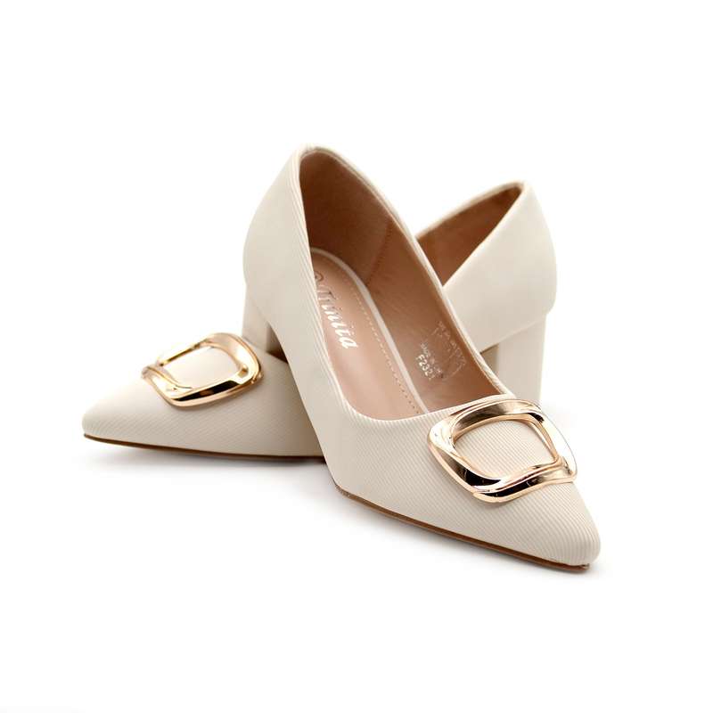 Pumps Square Buckle Office High Heels Pointed Toe Shoes.