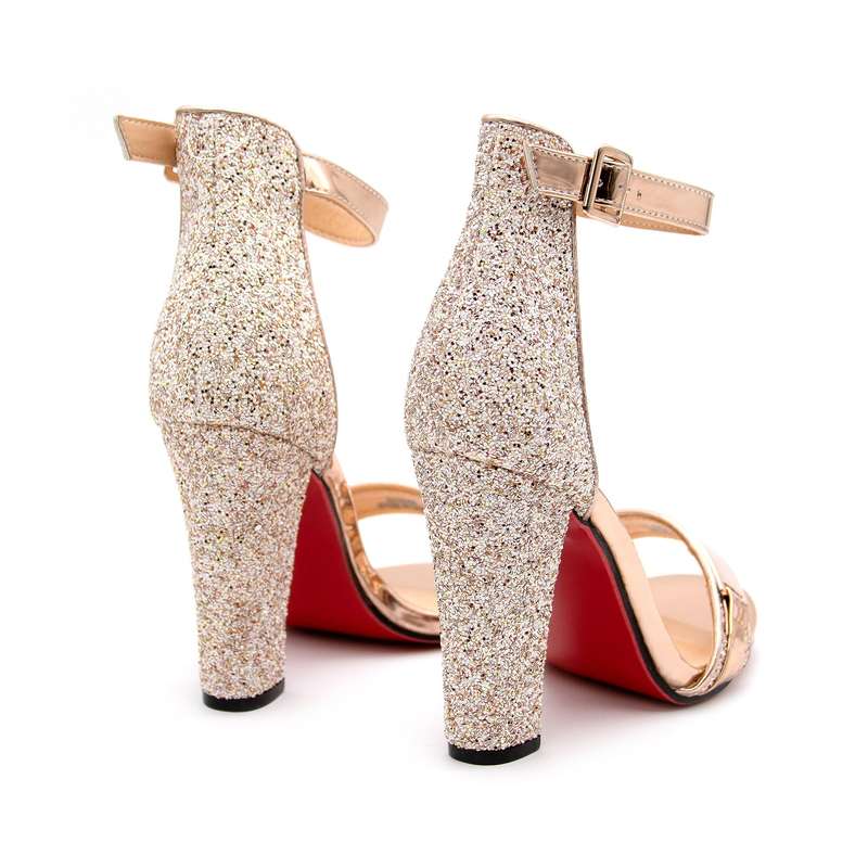 Glitter Ankle Strap Heel Sandal.