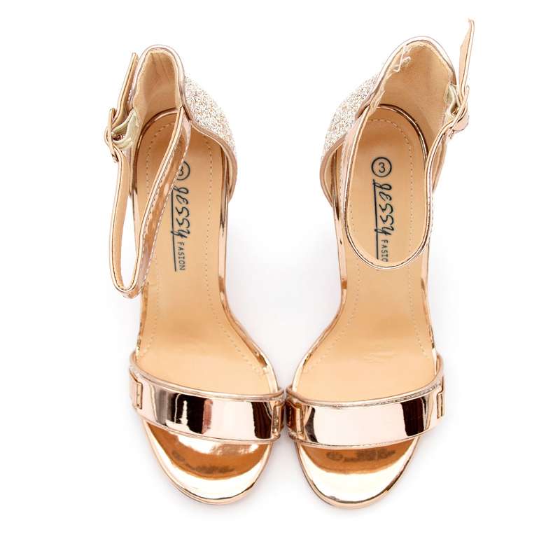 Glitter Ankle Strap Heel Sandal.