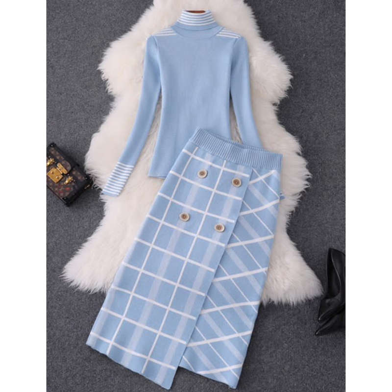 Turtleneck Top and Button Skirt Set