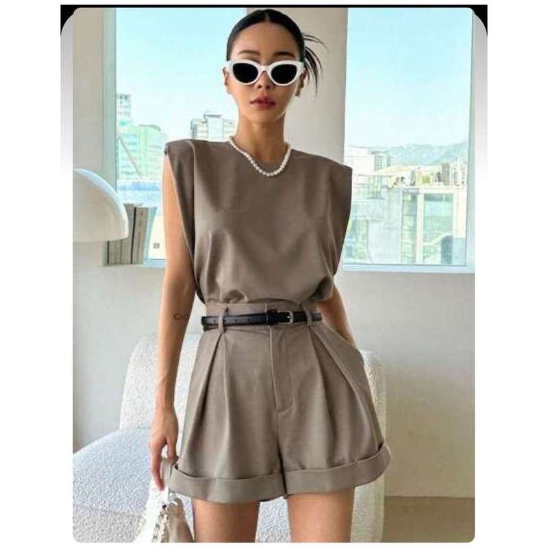 Shoulder Pad Top and Short Pants set.