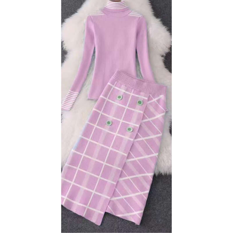 Turtleneck Top and Button Skirt Set