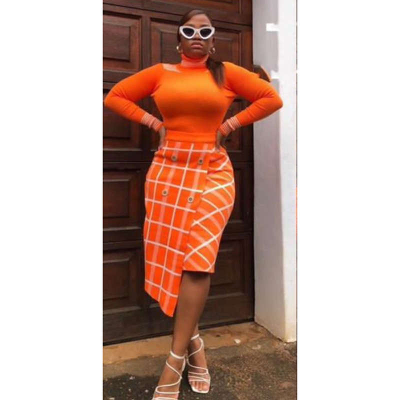 Turtleneck Top and Button Skirt Set