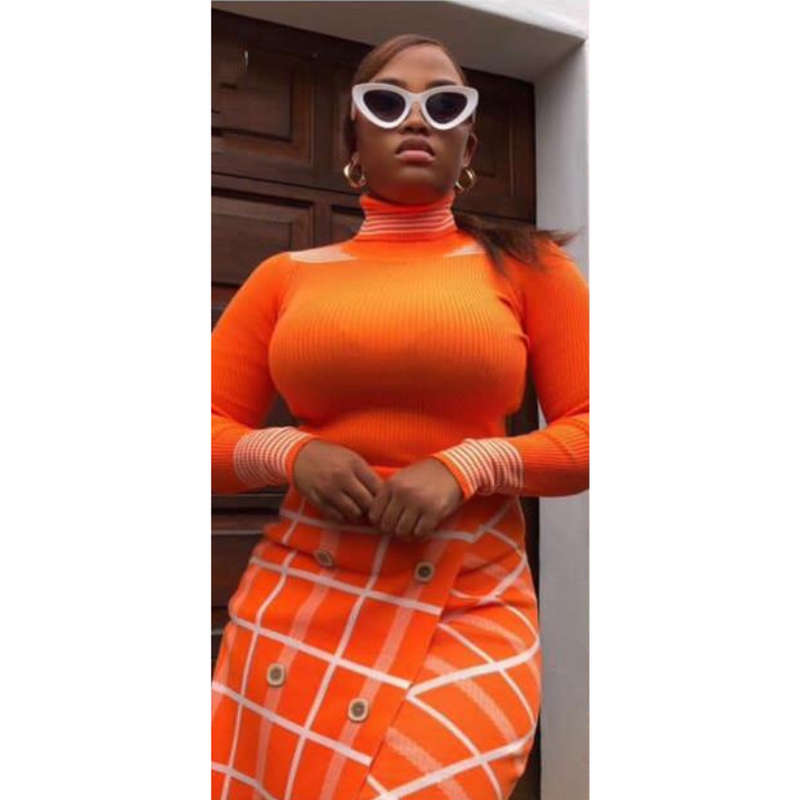 Turtleneck Top and Button Skirt Set