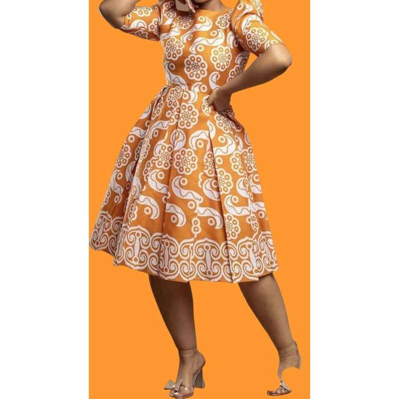 Womans Short Sleeve Ankara Dress.