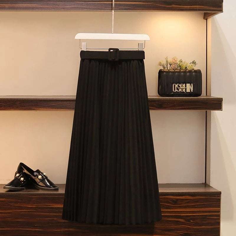 Suade Pleated Midi Skirts