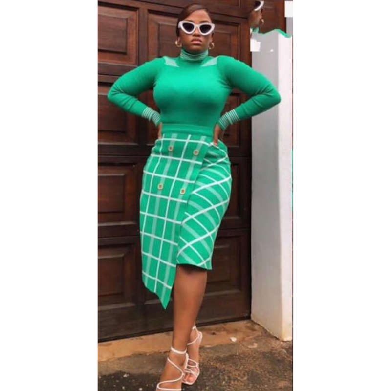 Turtleneck Top and Button Skirt Set
