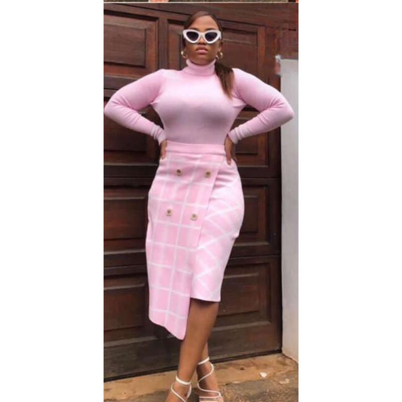 Turtleneck Top and Button Skirt Set