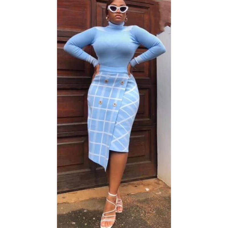 Turtleneck Top and Button Skirt Set