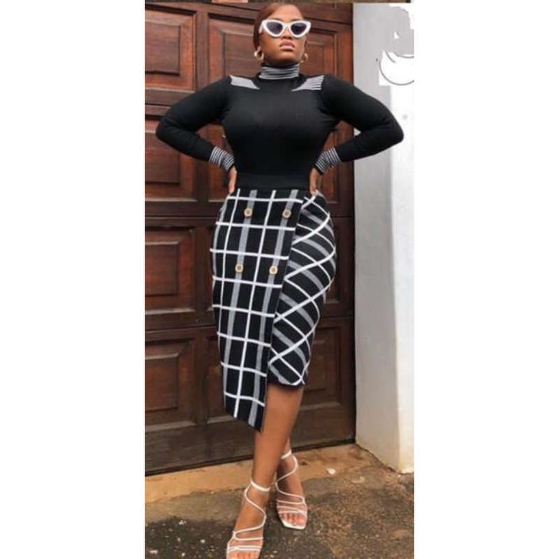 Turtleneck Top and Button Skirt Set