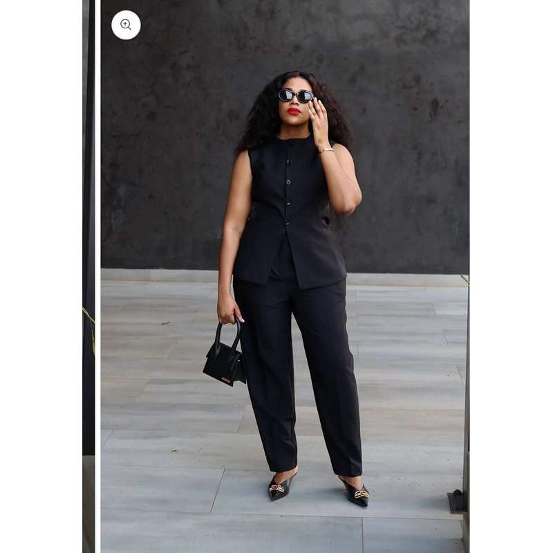 Sleeveless Button Front Vest Blazer & Wide Leg Pants