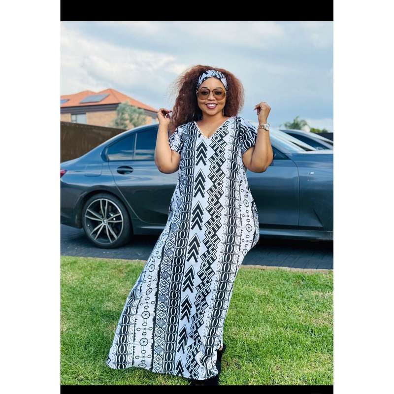 Black and white kaftan with matching head scarf