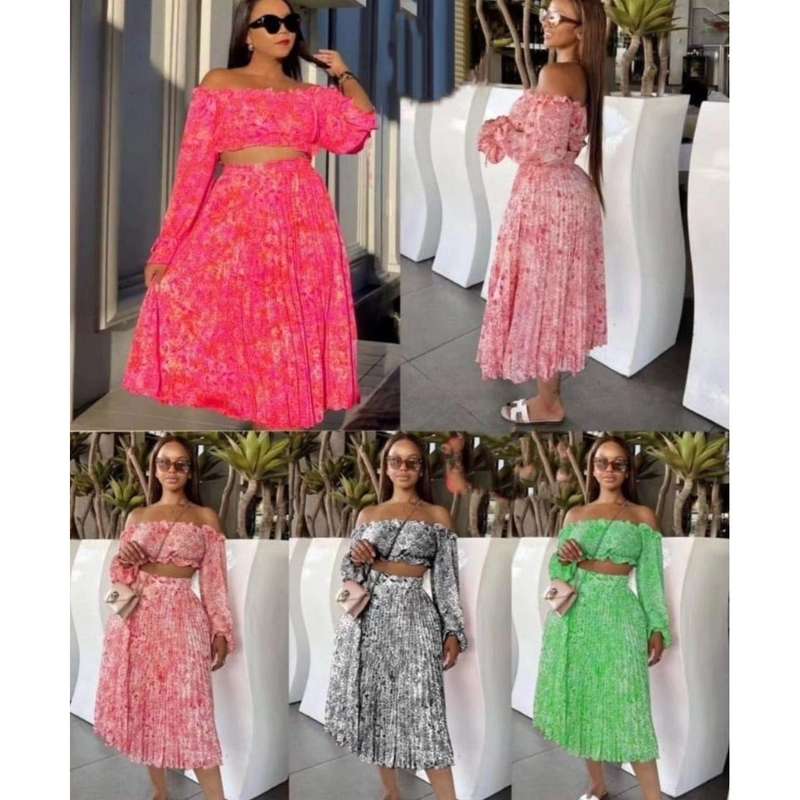 Pleated Skirt and Boob Tube Crop Set