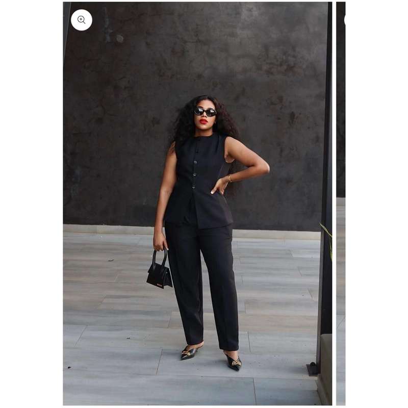 Sleeveless Button Front Vest Blazer & Wide Leg Pants