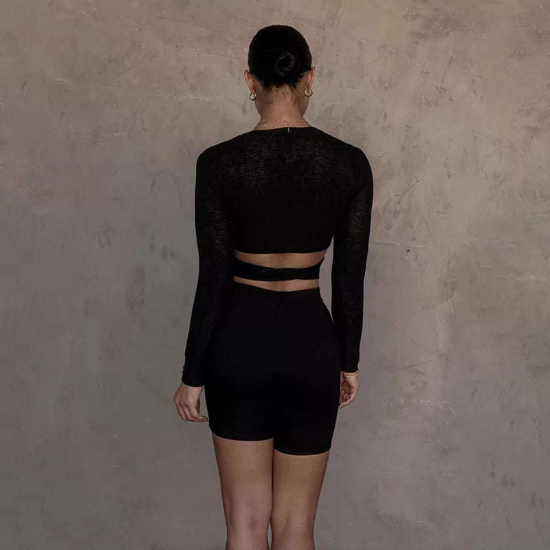 Long-Sleeved Round Neck Cutout Top