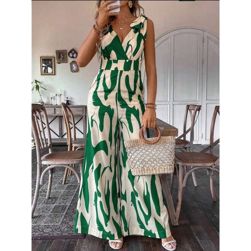 Printed High Waisted Sleeveless Jumpsuit.
