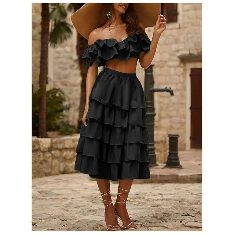 Ruffle Skirt With Sexy High Split.