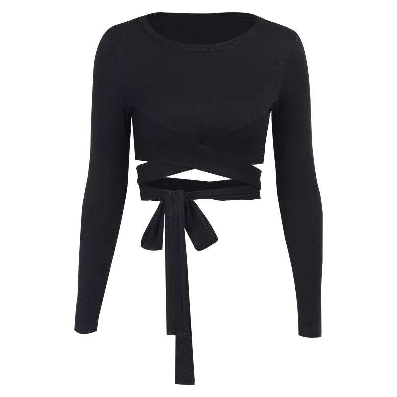 Long-Sleeved Round Neck Cutout Top