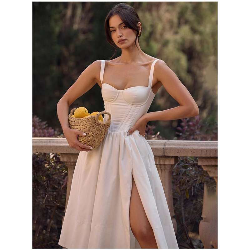Spaghetti Strap Corset Midi Dress.