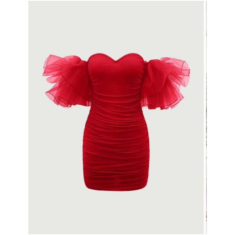 Off Shoulder Tight Pleated Short Dress