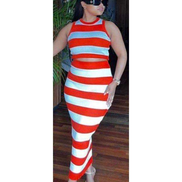 Striped Crop Top & Skirt Set