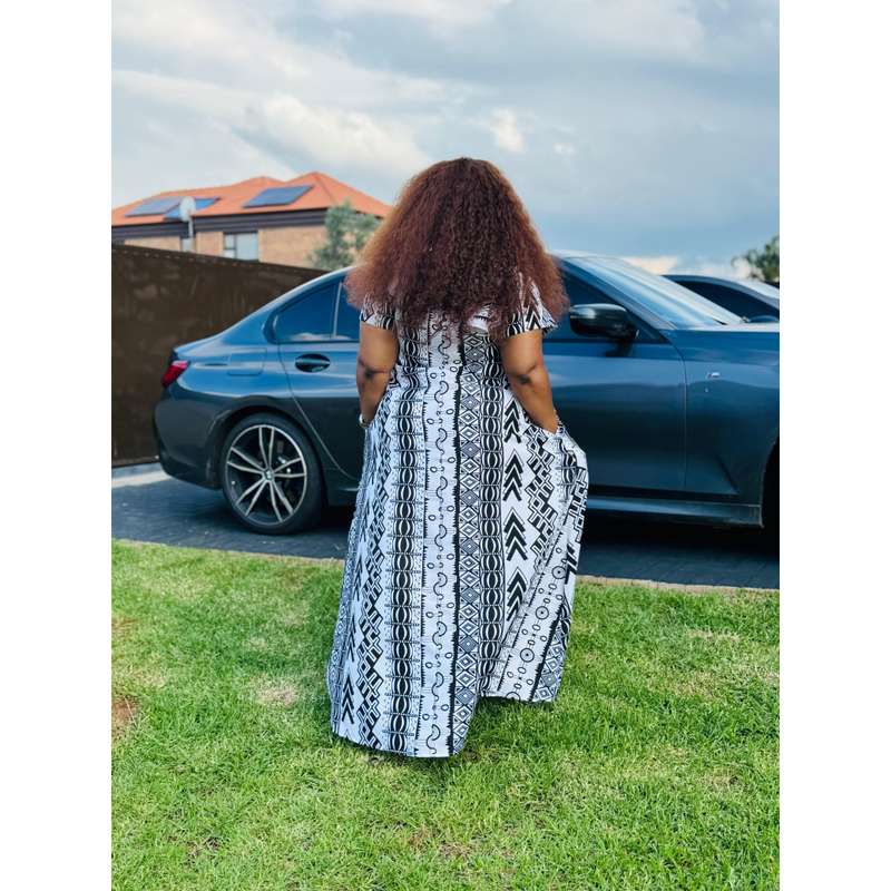 Black and white kaftan with matching head scarf