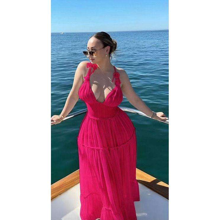 Deep V-Neck Shoulder Maxi Dress