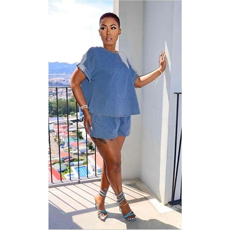 Denim Short Sleeve Top & Pants 2 Piece Set