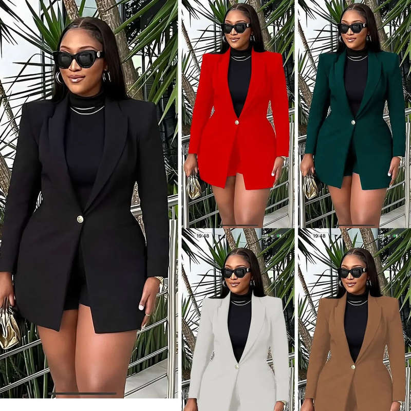 Formal Solid Button Front Lapel Neck Blazer.