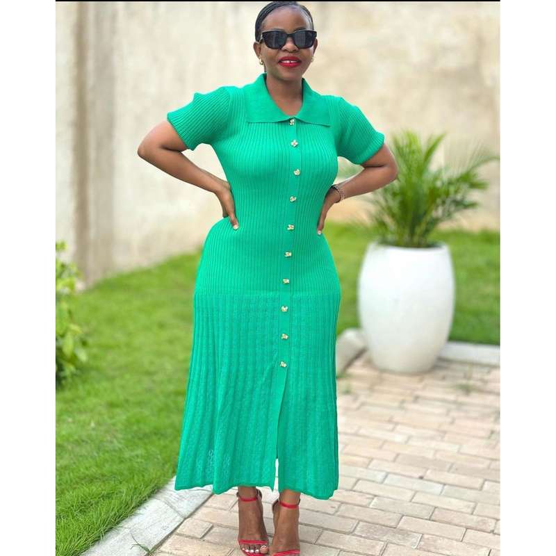Bodycon Button Short Sleeve Maxi Dress.