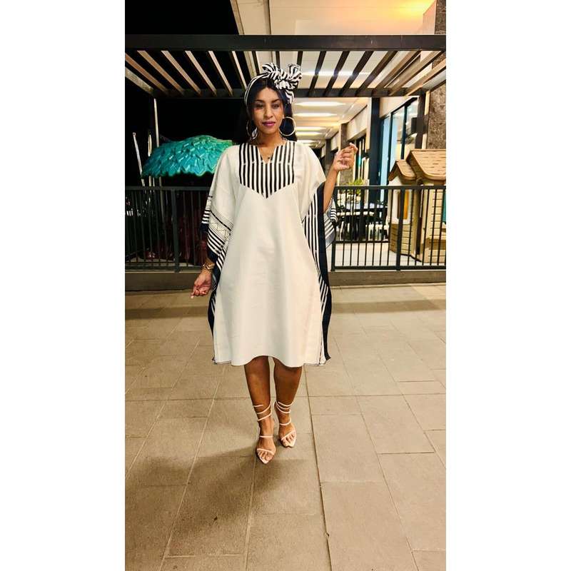 African Kaftan Striped Print Style Elegant Dress