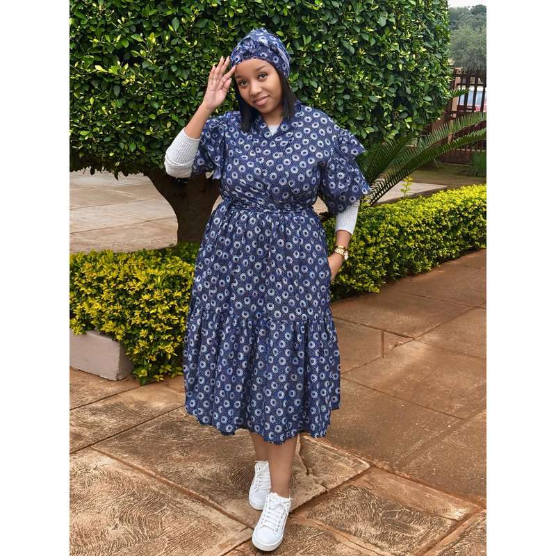 Ankara Pleated Traditional Maxi Dress.