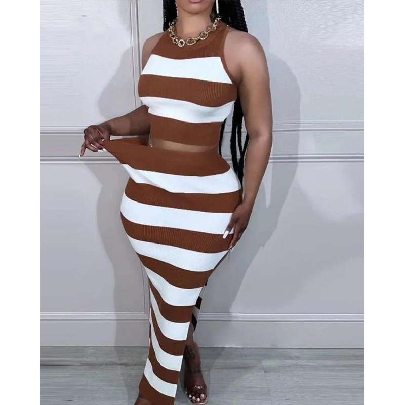 Striped Slit Skirt and Top Set
