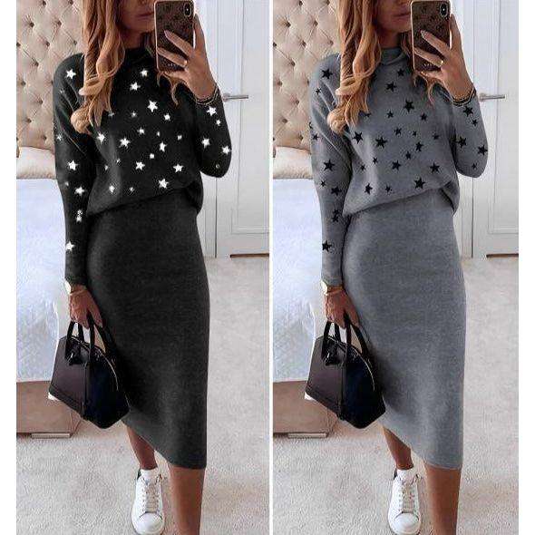 Sexy Knitted Printed Top and Skirt Set