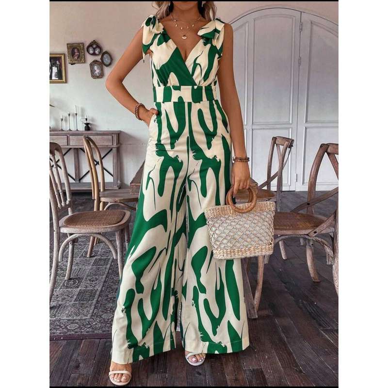 Printed High Waisted Sleeveless Jumpsuit.