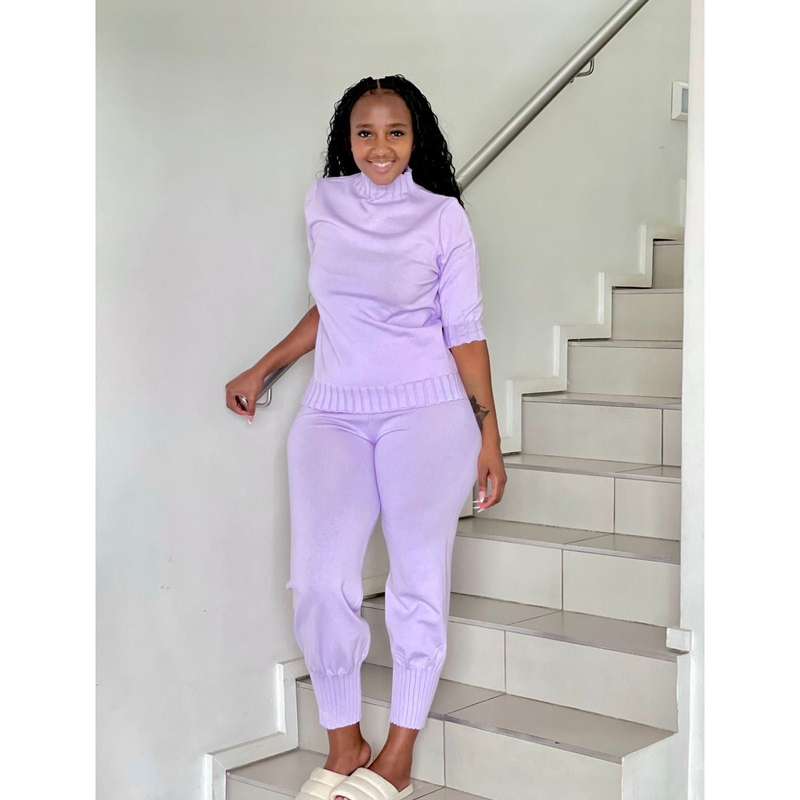 Knitted 3Quarter Sleeve Top Plus Pant Set.