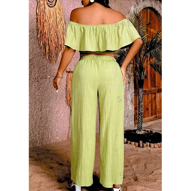 Elastic Top And Wide-Leg Pants Two-Piece Set.