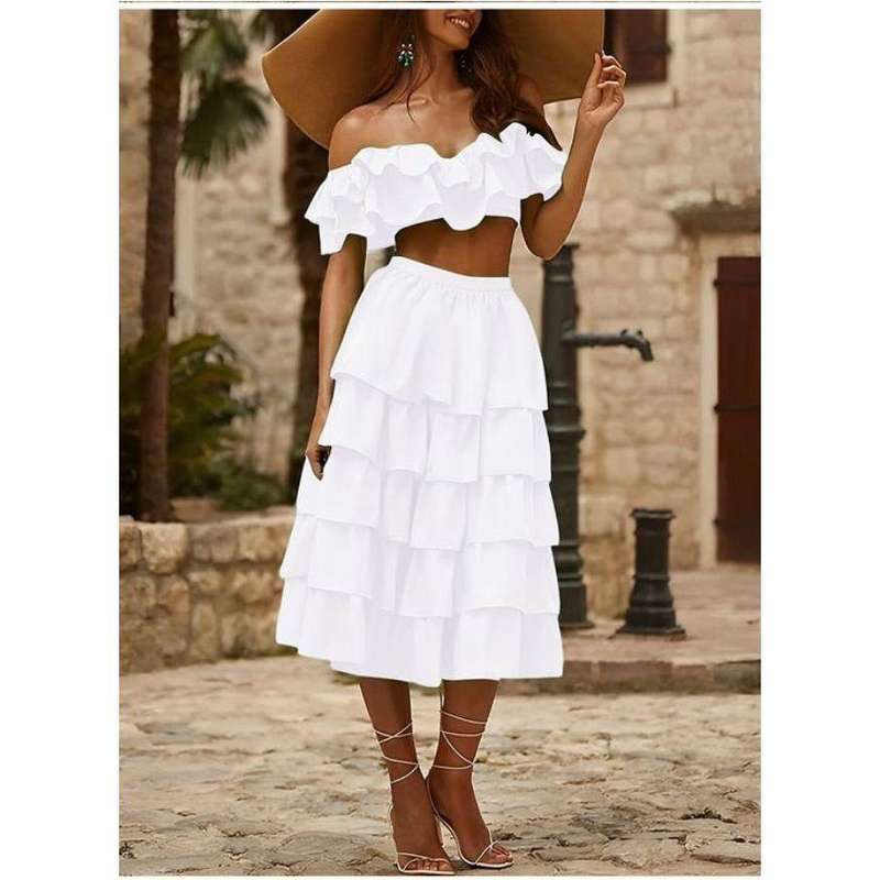 Ruffle Skirt With Sexy High Split.