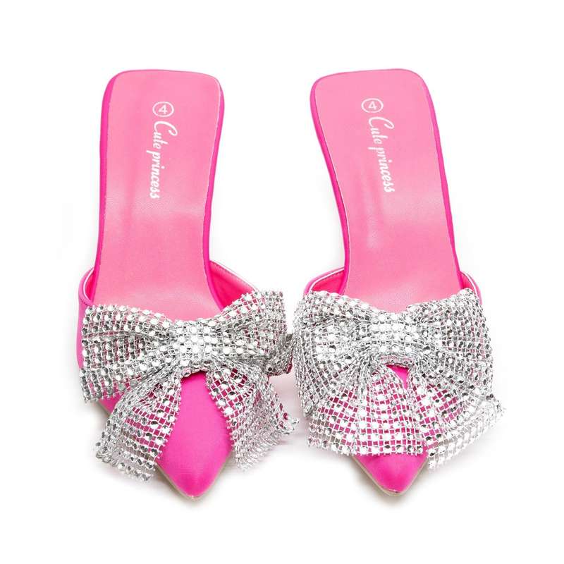 Rhinestone Bow-Knot Short Heel