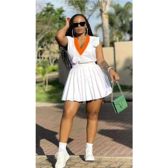 Sleeveless V-Neck Top & Mini Skirt Set