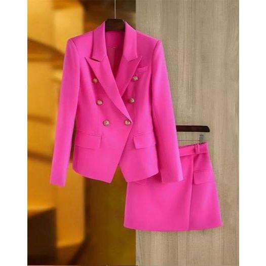 Double Breasted Blazer & Skirt Set.