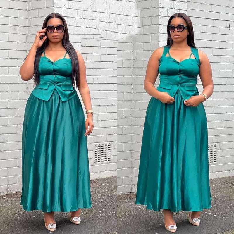 Queen Worth Satin Corset Maxi 2 Piece set.